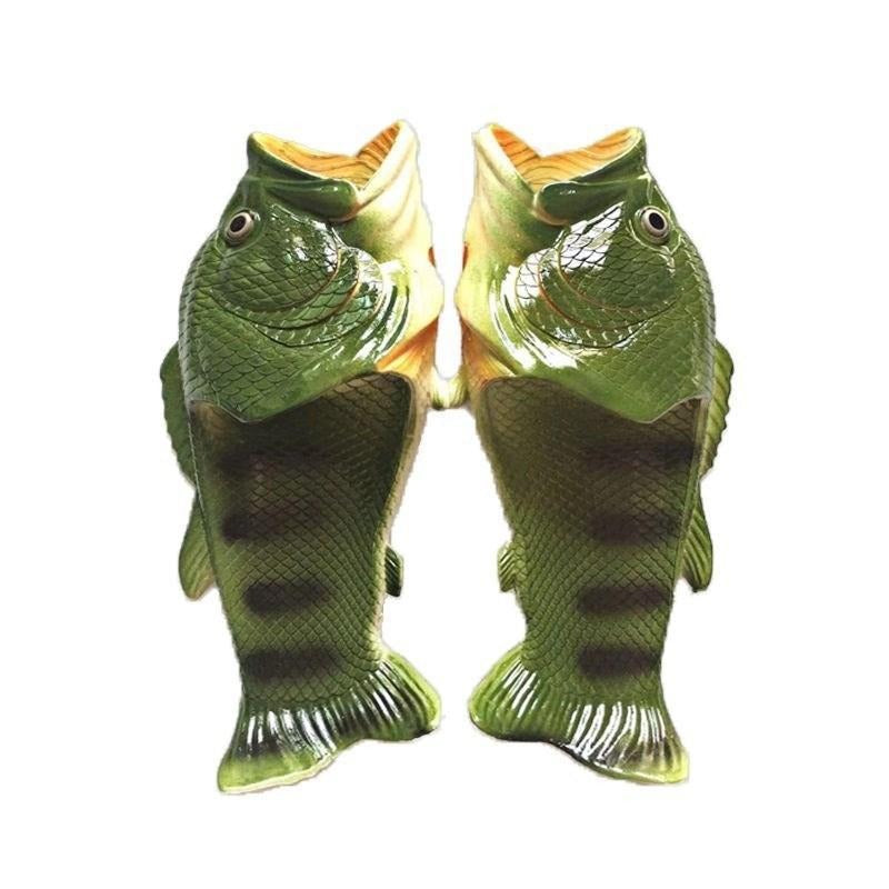 Men's Women's Funny Fish Slippers XM0215 green 4-5Men