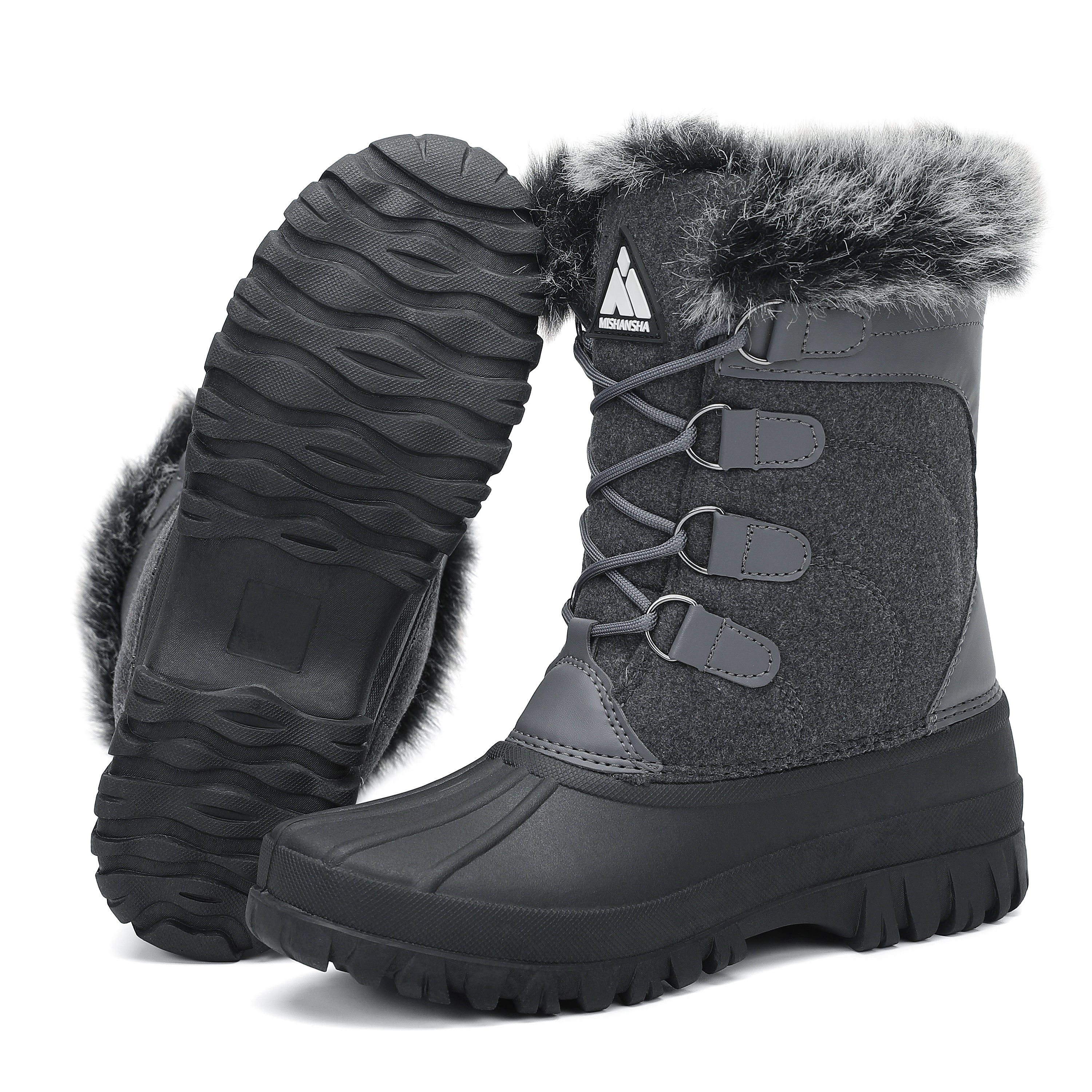 Mishansha Women's Snow Boots Outdoor Warm Mid-Calf Booties Anti-Skid Water Resistant Winter Shoes