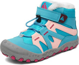 Mishansha Kids Hiking Boots Boys Girls Winter Snow Boots for Cold Weather Warm Plush Lined High Top Outdoor Ankle Boots Waterproof Hook and Loop Strap, Quick Lace, TPR Traction Sole Walking Camping