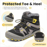 Mishansha Kids Hiking Boots Boys Girls Winter Snow Boots for Cold Weather Warm Plush Lined High Top Outdoor Ankle Boots Waterproof Hook and Loop Strap, Quick Lace, TPR Traction Sole Walking Camping