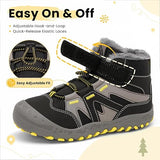 Mishansha Kids Hiking Boots Boys Girls Winter Snow Boots for Cold Weather Warm Plush Lined High Top Outdoor Ankle Boots Waterproof Hook and Loop Strap, Quick Lace, TPR Traction Sole Walking Camping